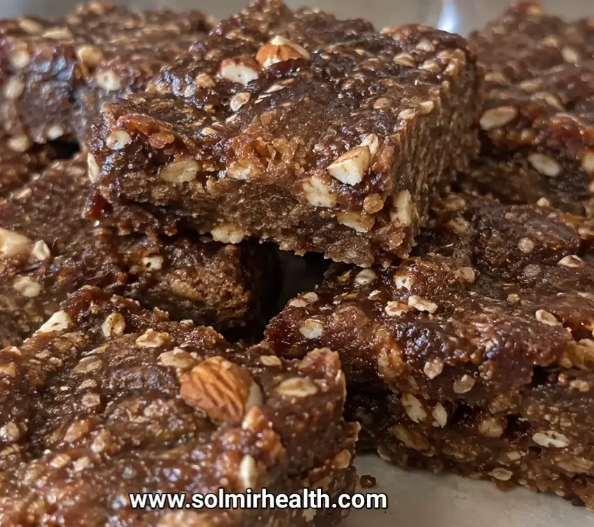 Cacao almond date squares, delicious no-bake energy squares