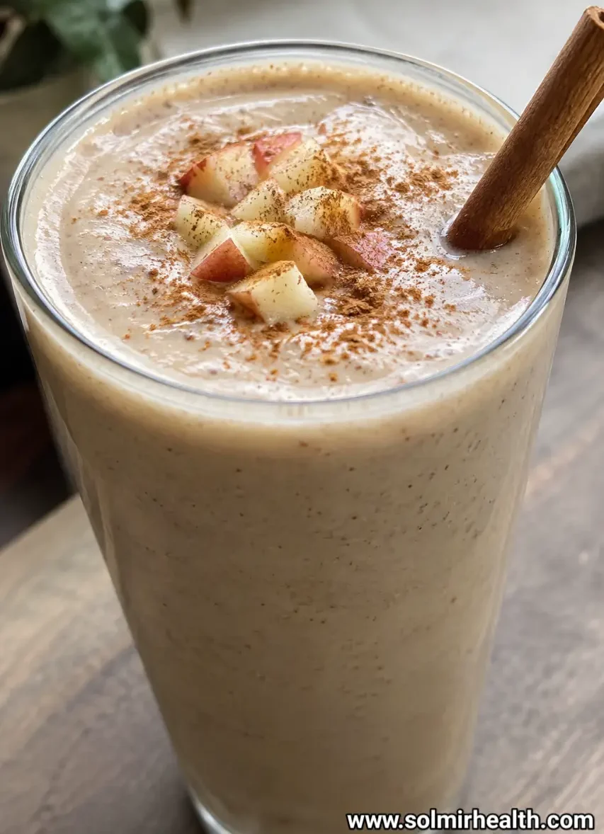 Apple cinnamon smoothie with a cinnamon stick garnish