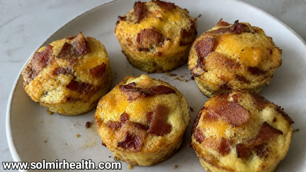 Bacon wrapped egg muffins with spinach and melted cheddar in a muffin tin