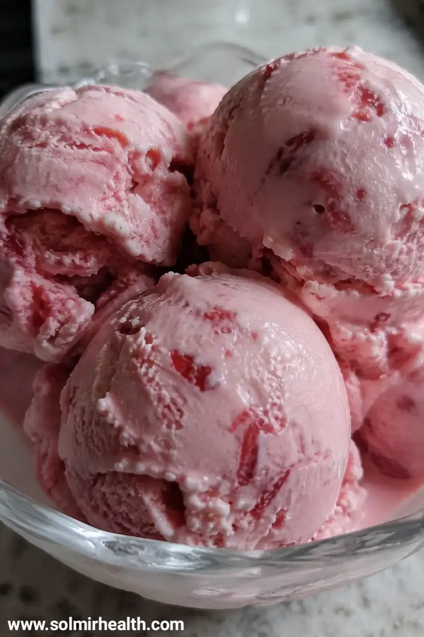 Cherry vanilla healthy ice cream topped with fresh cherries