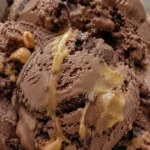 Chocolate peanut butter banana ice cream in a freezer container