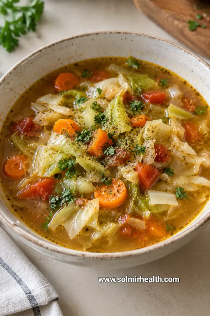 Cozy cabbage vegetable soup packed with healthy veggies