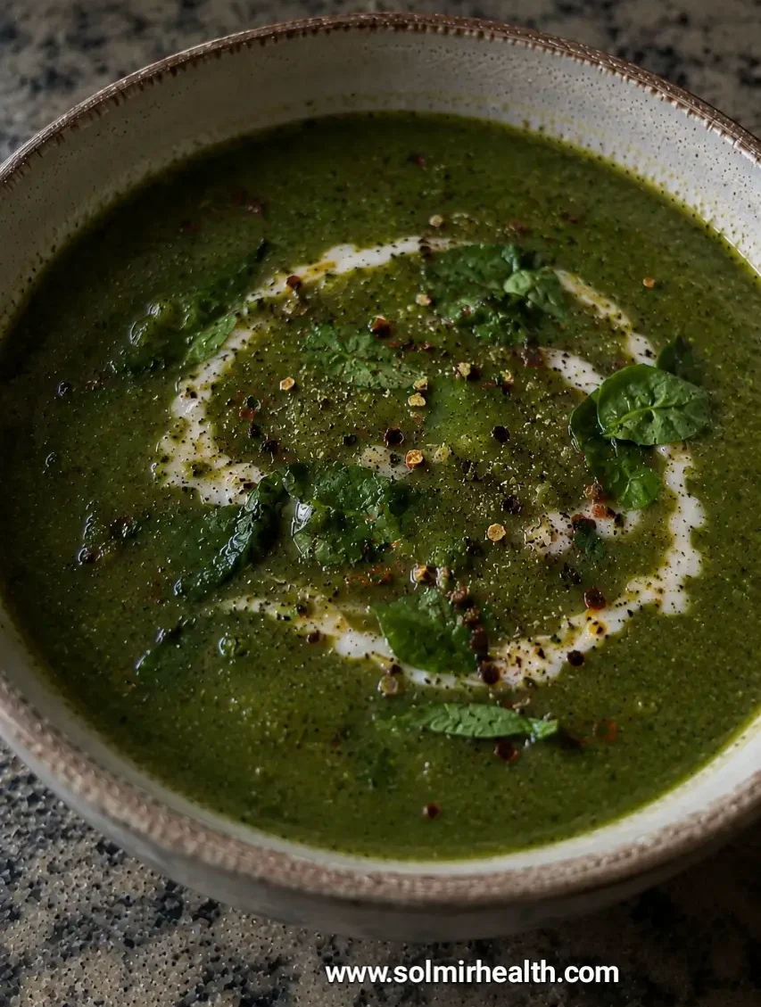 Cozy green spinach soup, light and healthy