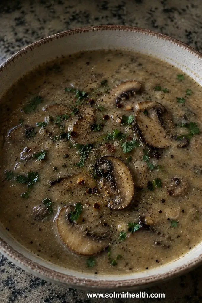 Cozy mushroom soup, rich and earthy comfort food