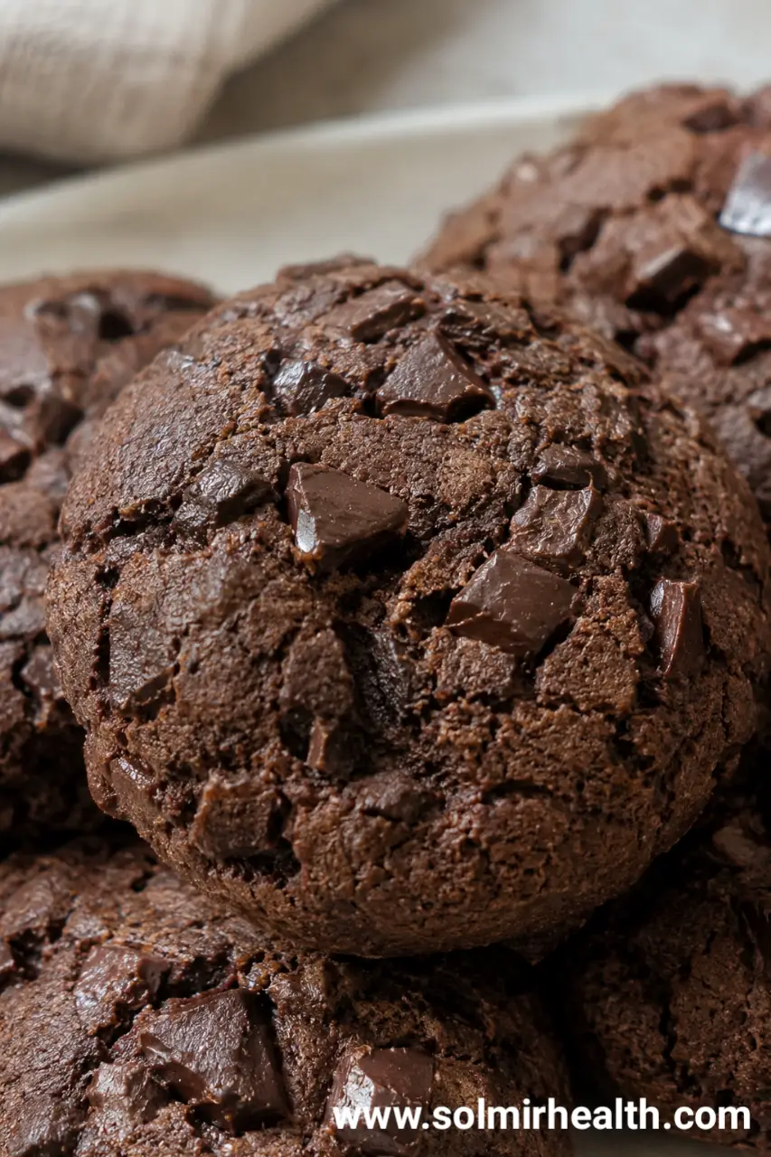 Double chocolate protein cookies with melted chocolate chunks