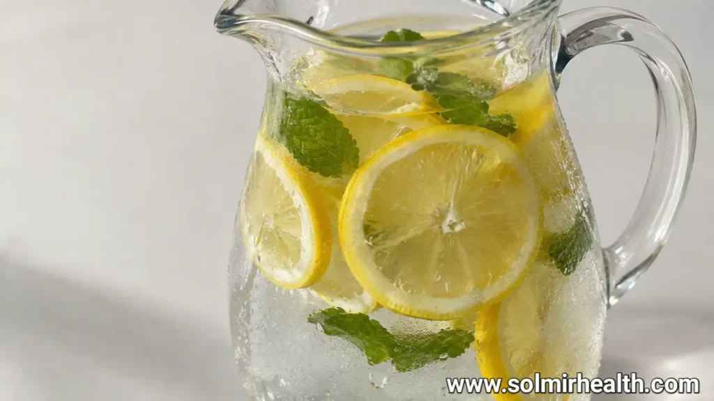 Flavored detox water with lemon and mint, hydration recipe