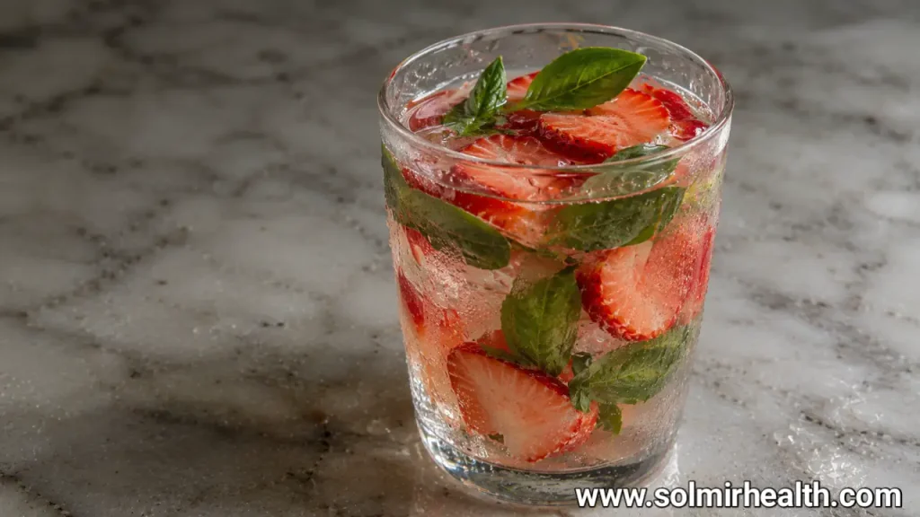 Flavored strawberry basil water, refreshing and healthy