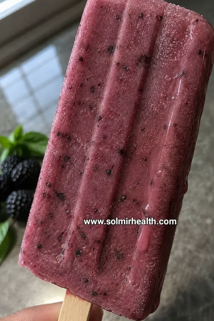 Healthy summer blackberry basil popsicles with fresh blackberries and basil