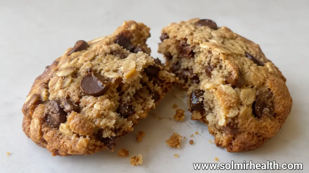 High protein cookie broken in half, homemade healthy treat