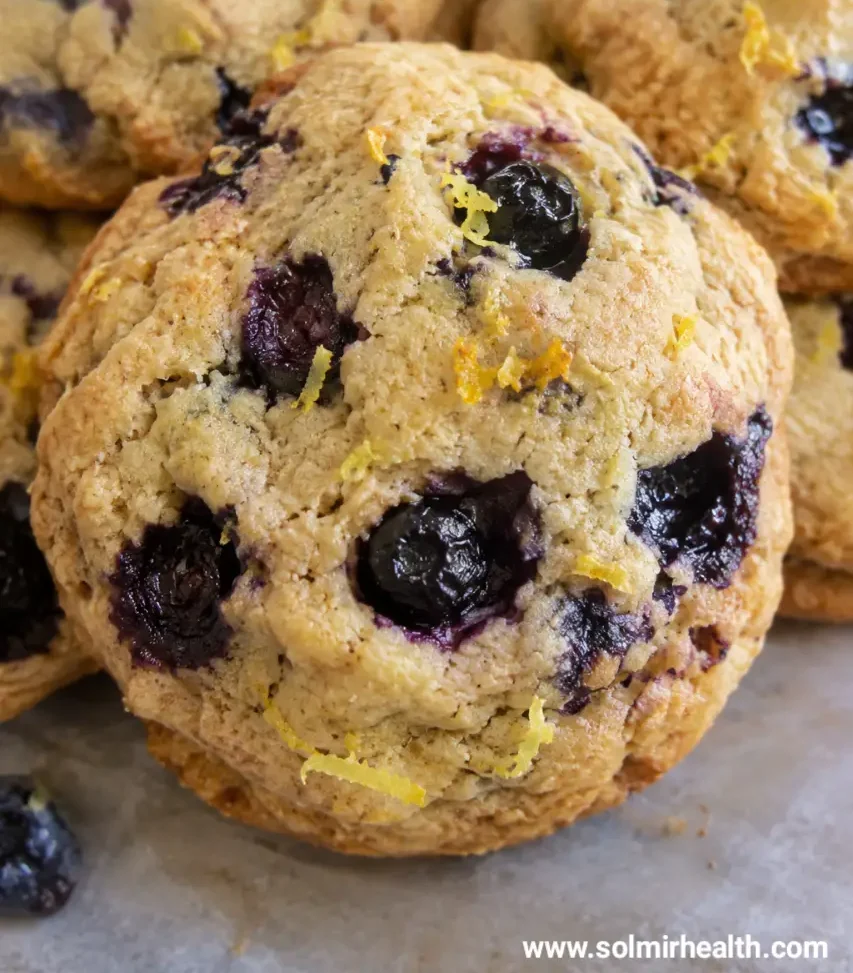 Lemon blueberry protein cookies with visible berry pockets