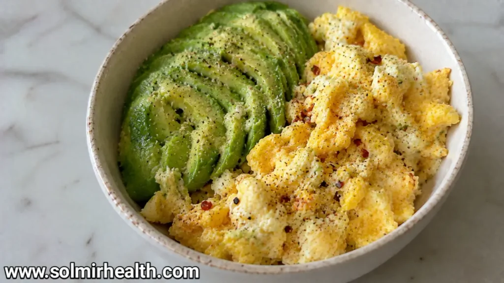 Low carb breakfast of avocado egg bowl