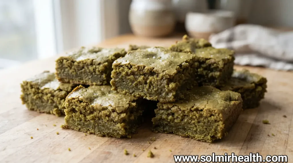 Mocha brownies lightly dusted with cocoa powder