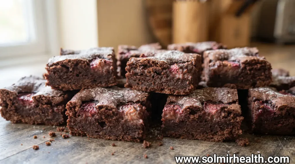 Low carb brownies topped with fresh strawberry slices