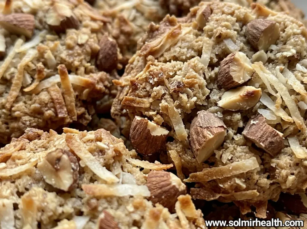 Almond coconut cookies with chocolate chips and toasted coconut edges