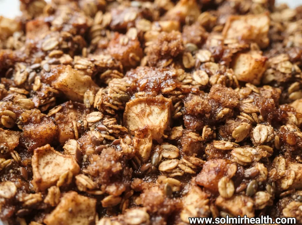 Thin baked apple cinnamon crisps with a light oat topping on parchment paper