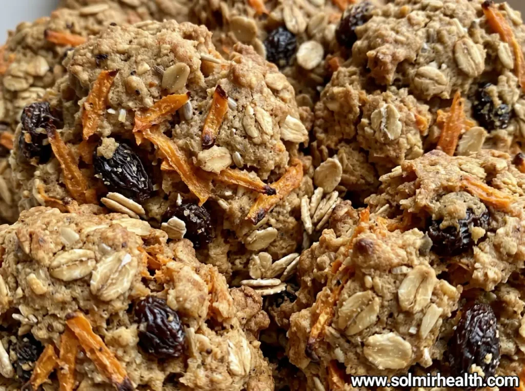 Carrot raisin oat cookies with flecks of carrot and raisins