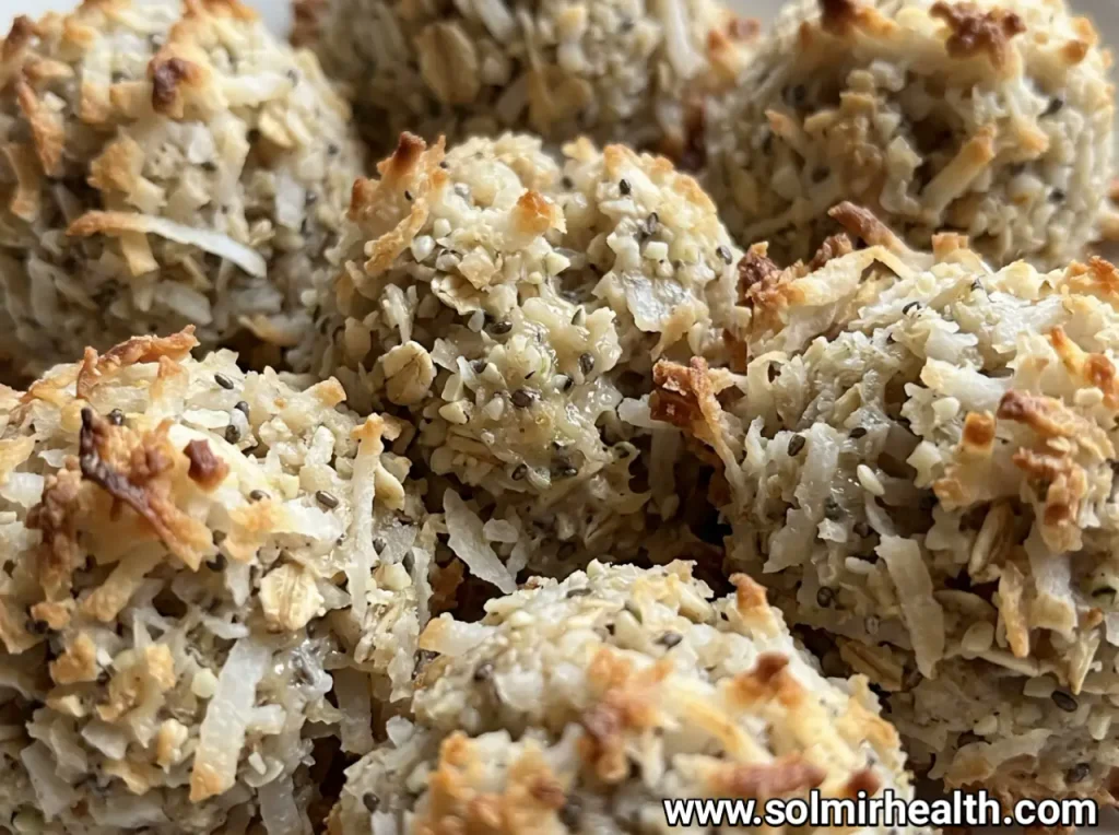 Coconut protein macaroons with golden tips on a plate