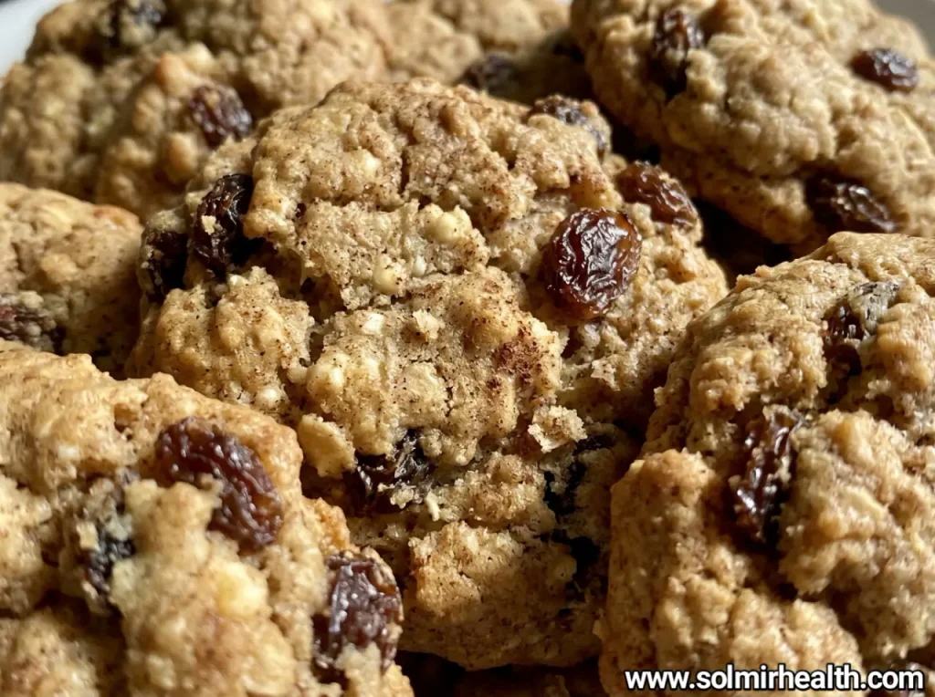 Cottage cheese cinnamon raisin cookies stacked next to a glass of milk