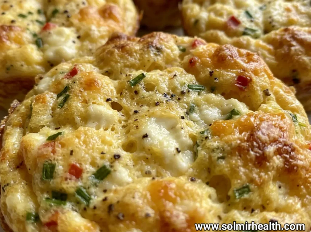 Golden baked cottage cheese egg muffins with bell pepper pieces