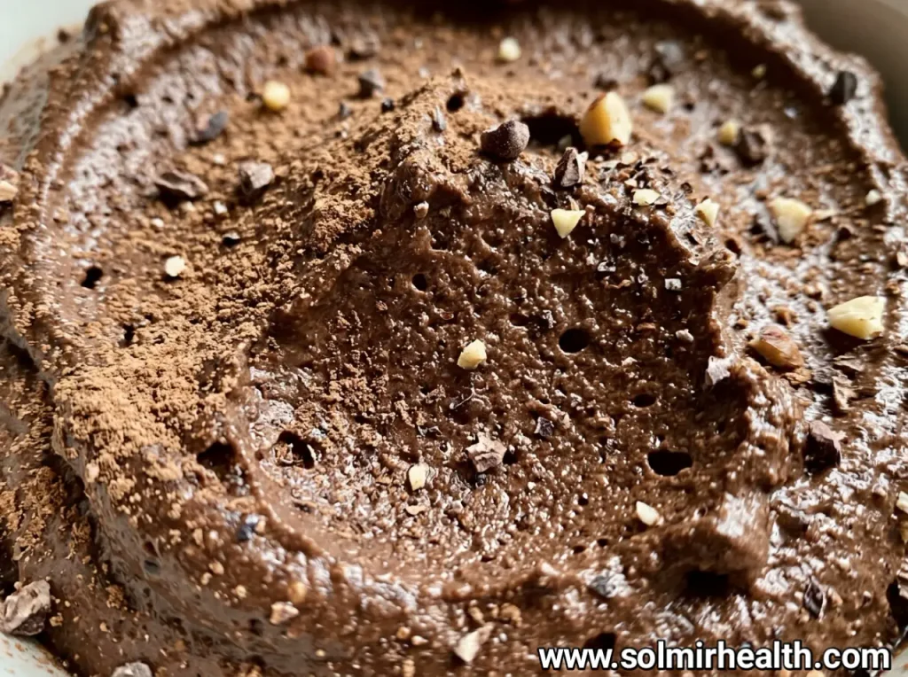 Glass of keto protein chocolate mousse topped with grated dark chocolate