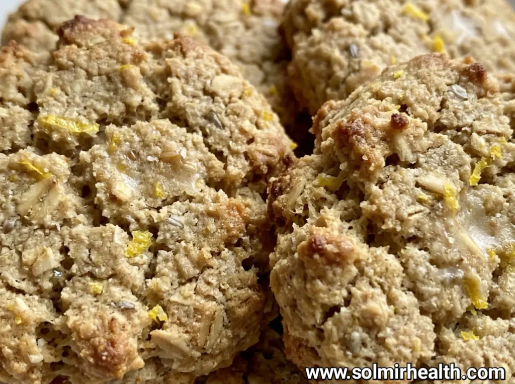 Soft lemon protein cookies on a plate